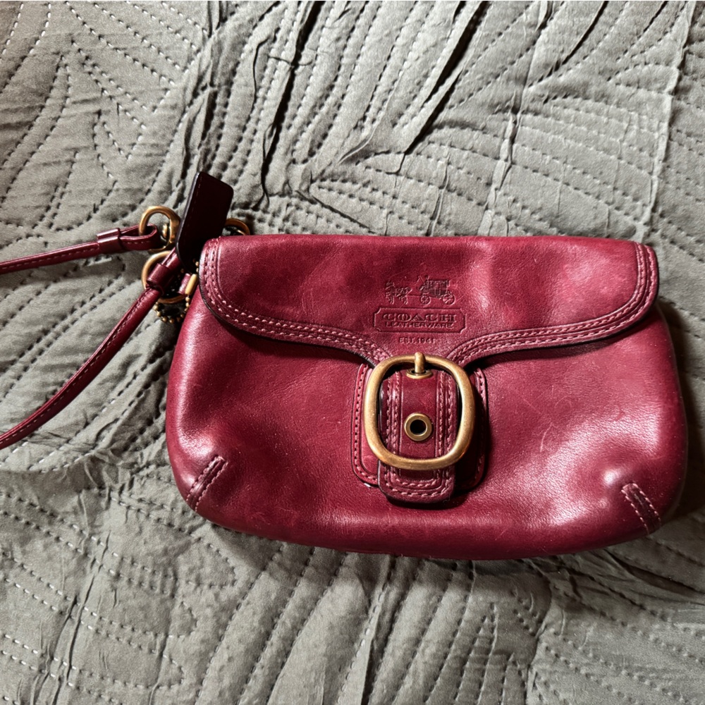 Coach Maroon Leather Wristlet